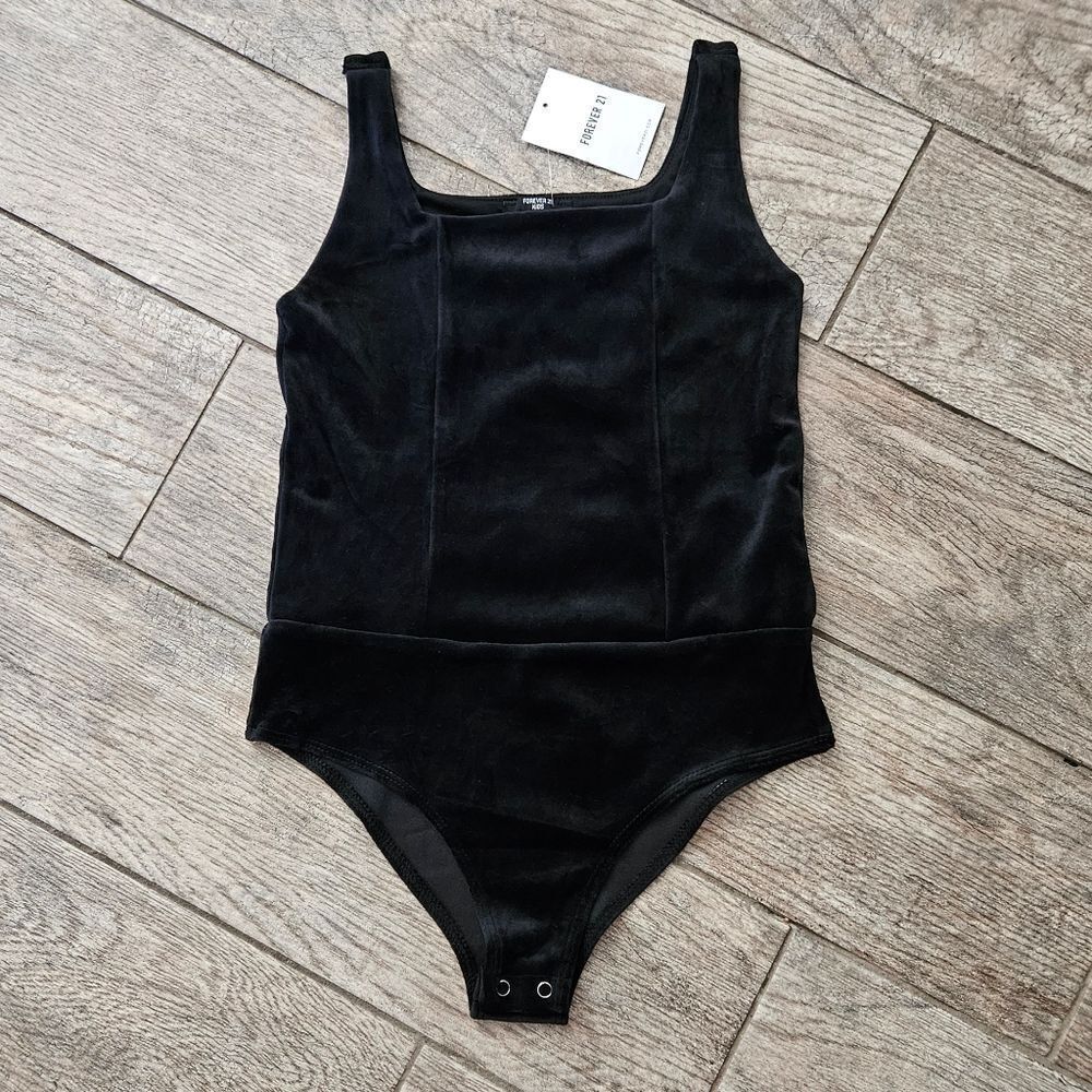 Forever 21 Kids Black Velour Bodysuit Size 9/10